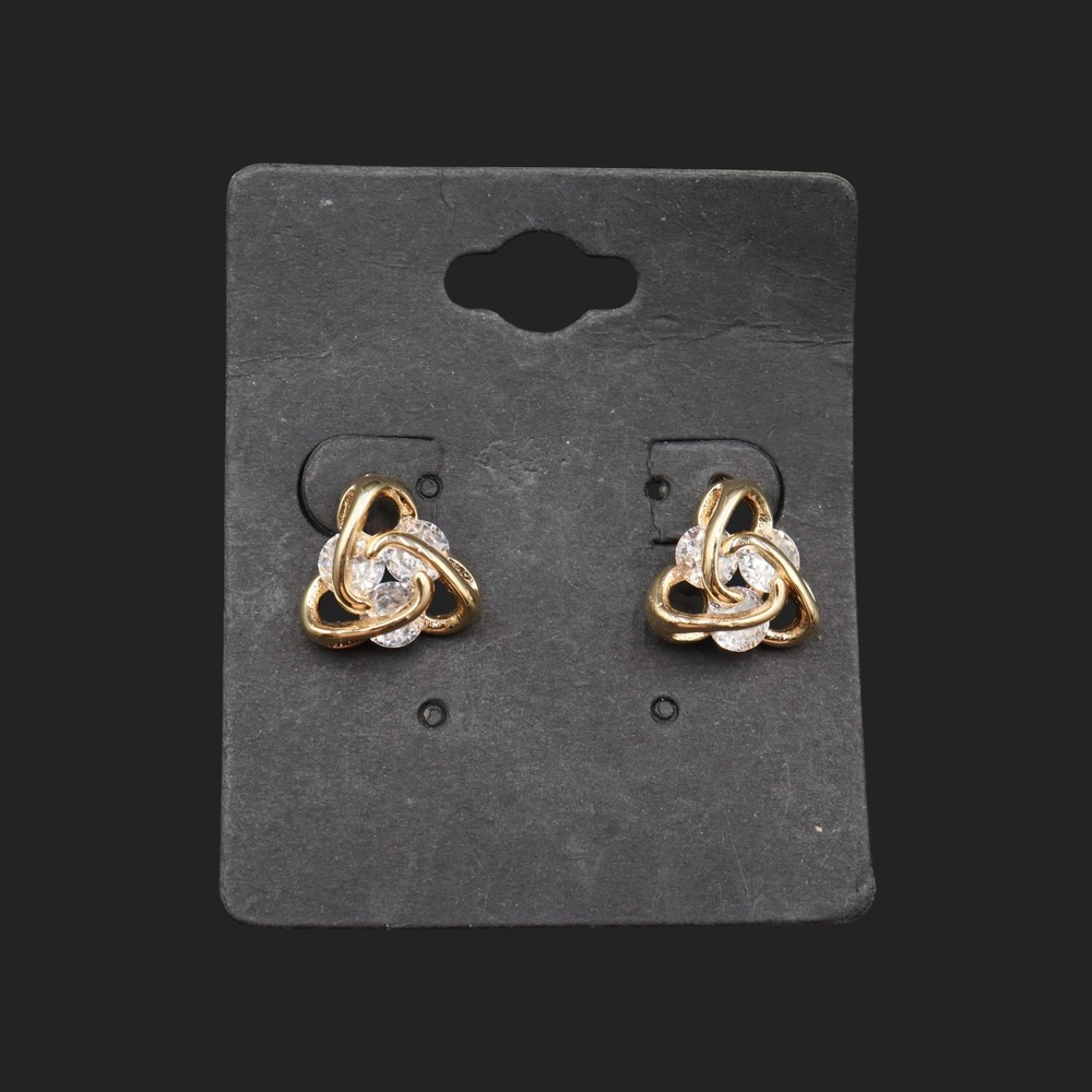 Gold Tone Triquetra Celtic Knot Stud Earrings Clear Crystal Accents E15209